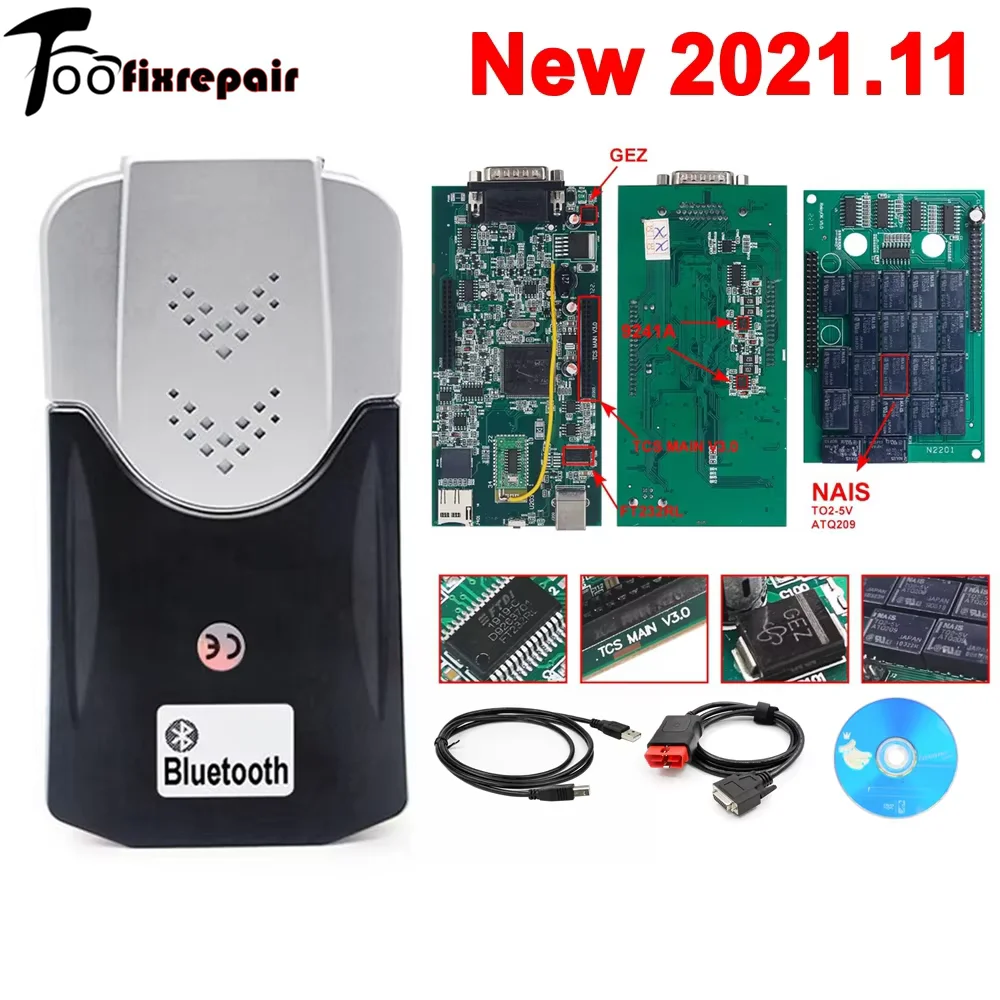 Keygen gratuito 2021.11 Bianco NEC Blu Relè NAIS Multi-Lingua Bluetooth OBD2 Diagnostica Auto/Camion TCS PRO Multidiag Pro VD150