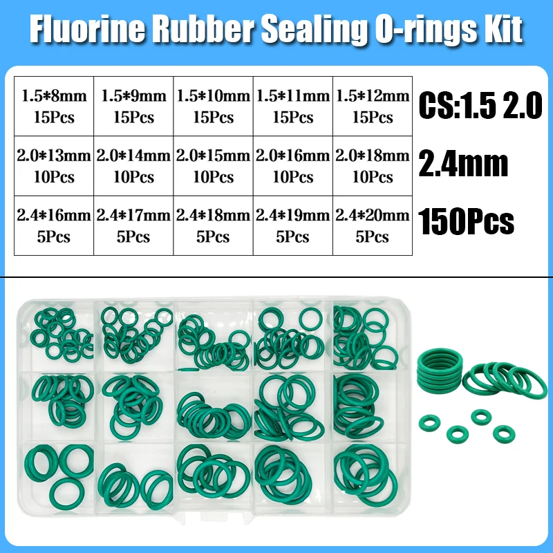 250s grüne FKM O-Ring-Dichtung Hitzebeständigkeit Hohe Härte Korrosion CS 1/1,5/2/2,4/3,1 Fluorkautschuk-Dichtung O-Ringe Kit – Detail 10