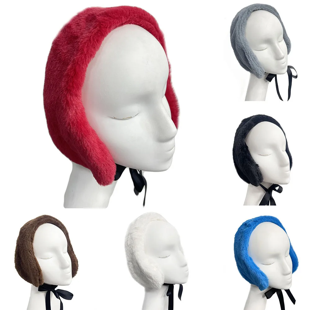 New Style Double-Sided Fluffy Neck Warmer Outdoor Hair Accessories Plush Ear Warmer Headband Thick Coldproof Lace-up Hairband