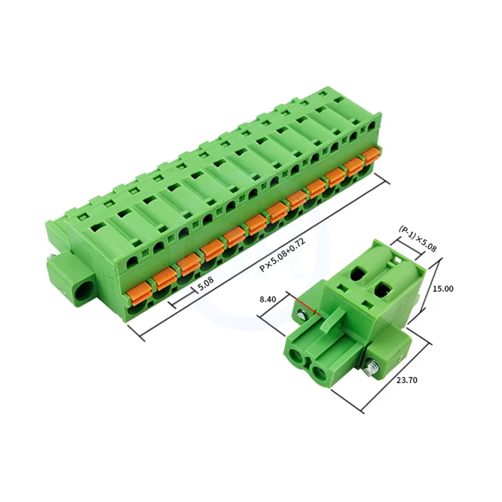 (5 pcs) KF 2EDGKDM 5.08MM Flange Terminal Block with Ears Screwless Spring Loaded Press Wiring 2-24Pin 15EDGKDM 5.08