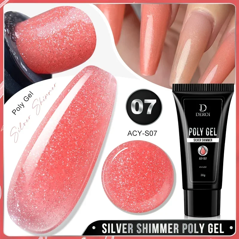 DEROI Quick Extension Crystal Poly Nail Gel Acrylic Natural Pink Semi Permanent UV Liquid Hybrid Varnish Buider Nail Gel 30ml