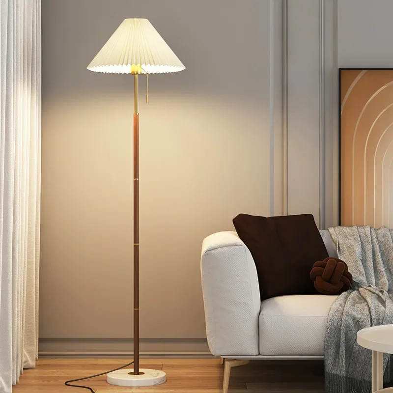 

Retro Light Luxury Wood Grain Floor Lamp Ins Style Simple Pleated Floor Lamp Bedroom Bedside Sofa Study Floor Lamp