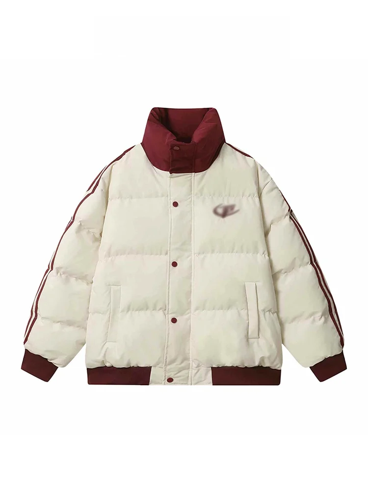 

American Retro Striped Collar down Cotton Jacket Women's Winter Thick Warm Bread Style Baseball Cotton Coat Outerwear