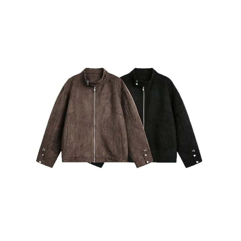 

Винтажная замшевая куртка Yidao в американском ретро-стиле, с воротником-стойкой, укороченная, стильная, приталенная, новинка