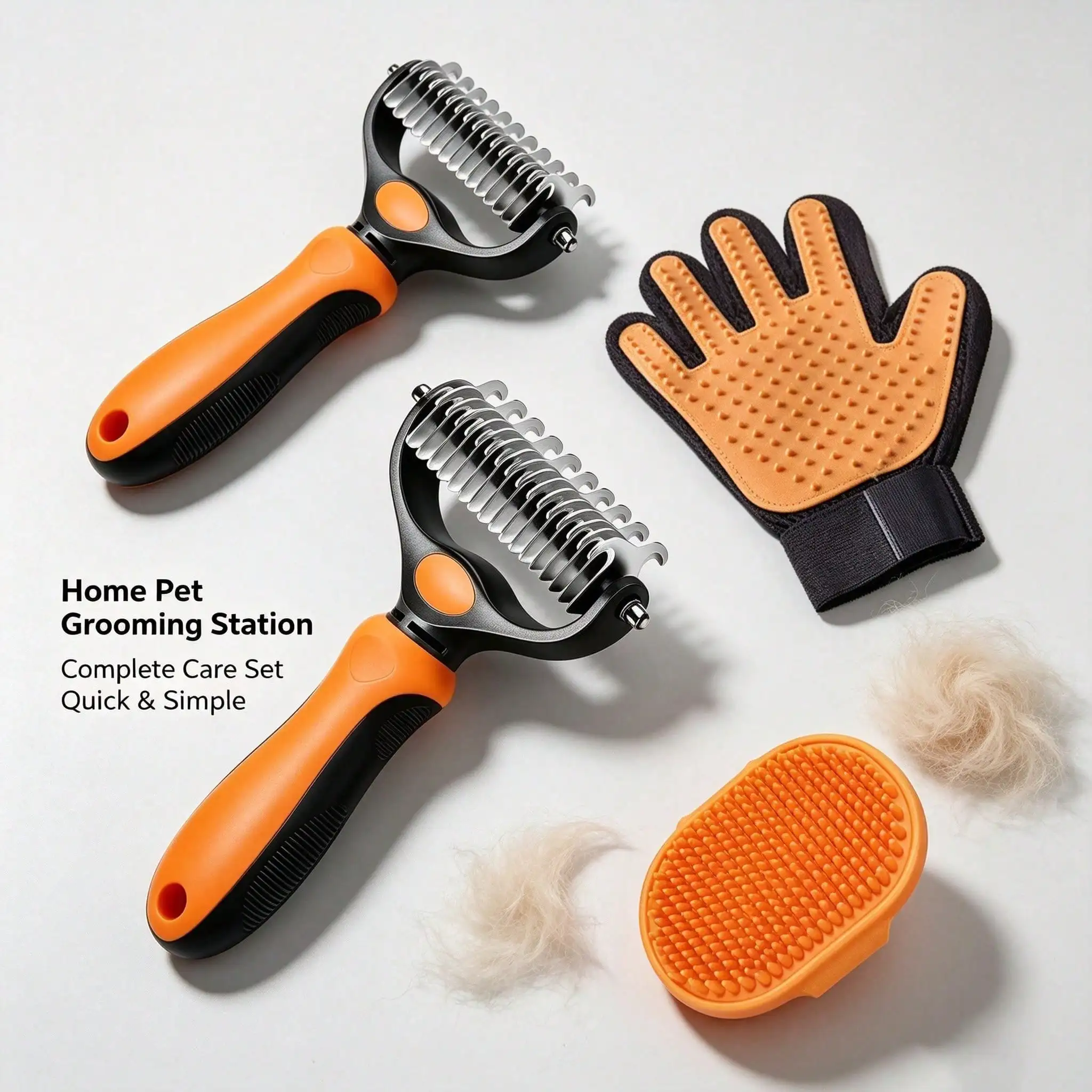 3 Pack Pet Grooming Kit For Cats & Dogs, Detangling Comb, Bath Brush And Deshedding Glove, Effective For Loose Fur Removal