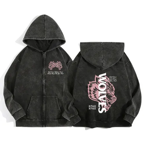 Imagen 2 del producto Darc Wolves-sudaderas deportivas con cremallera para hombre y mujer, chaqueta gótica Harajuku con estampado de algodón, sudaderas con capucha, Jersey informal de Manga