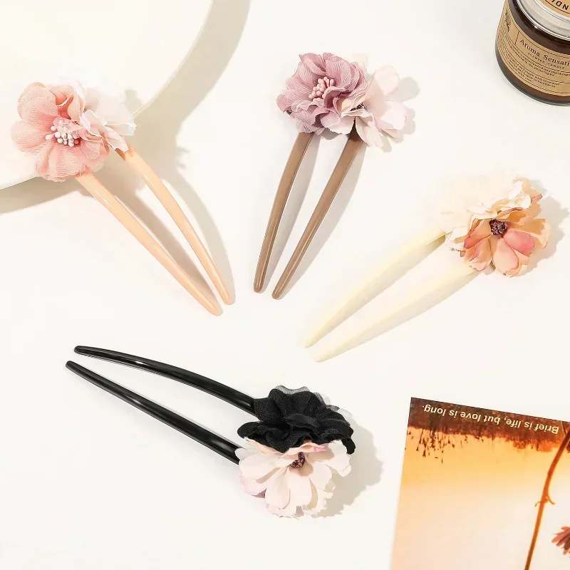 13cm U-shaped Begonia Flower Hair Clip Simple and Fashionable Women's Hair Clip Bangs Side Clip Holiday Hair Accessory Gift