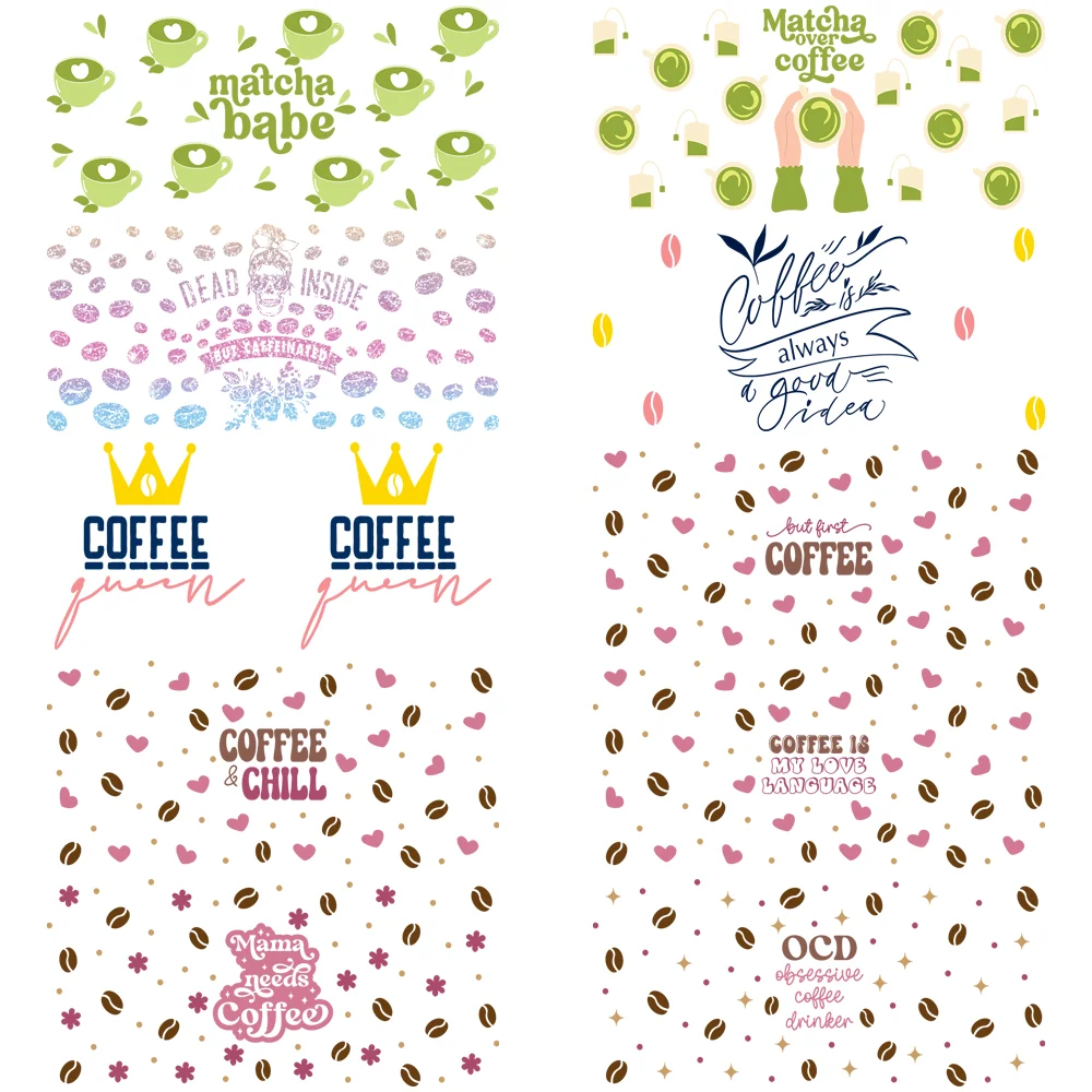 Coffee vibe Series easy peel waterproof DIY decoration decals 3D transfers uvdtf crystal sticker 16oz uv dtf cup wraps