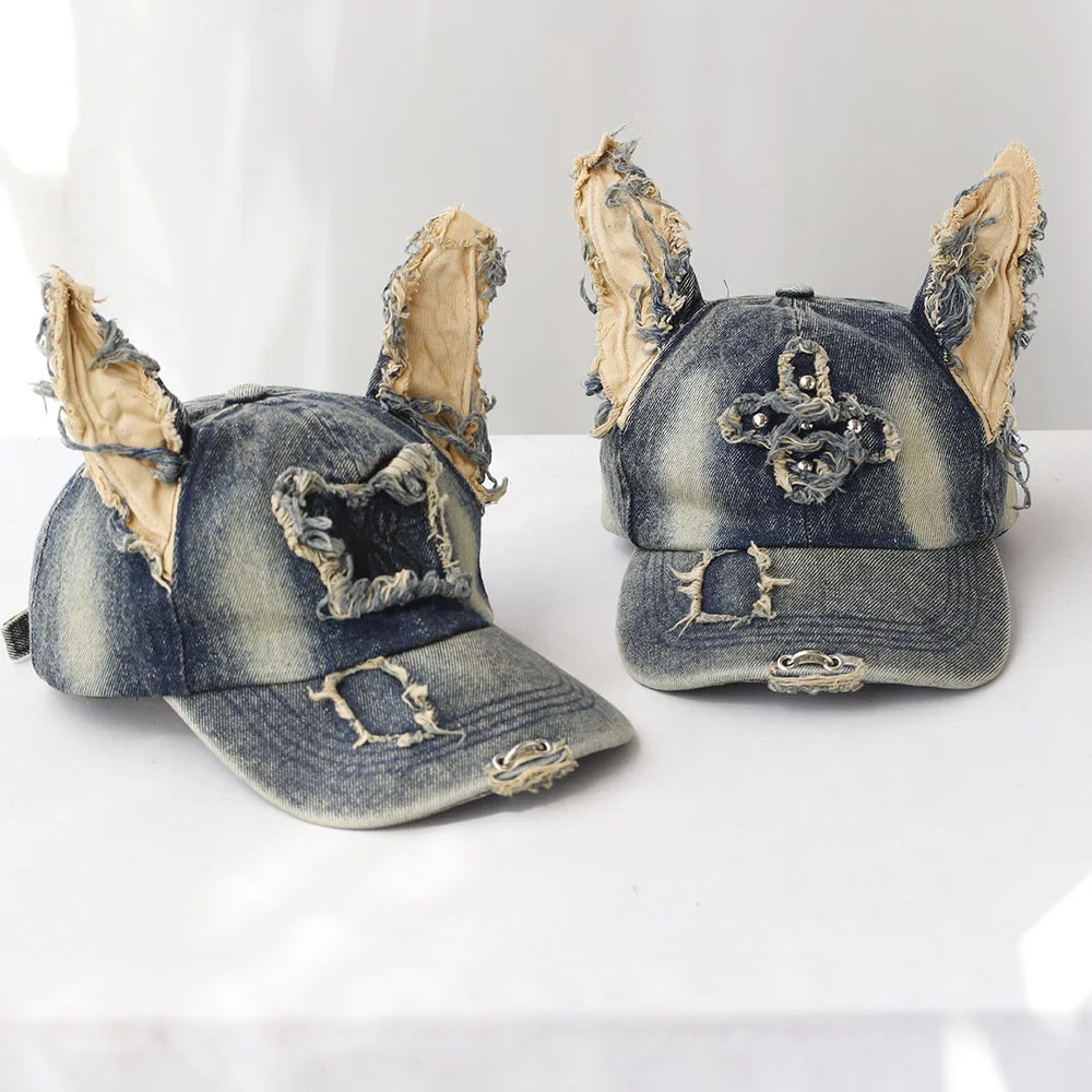 NEW Designer y2k wasteland style personalized cowboy perforated baseball cap women's three-dimensional ears street duckbill cap