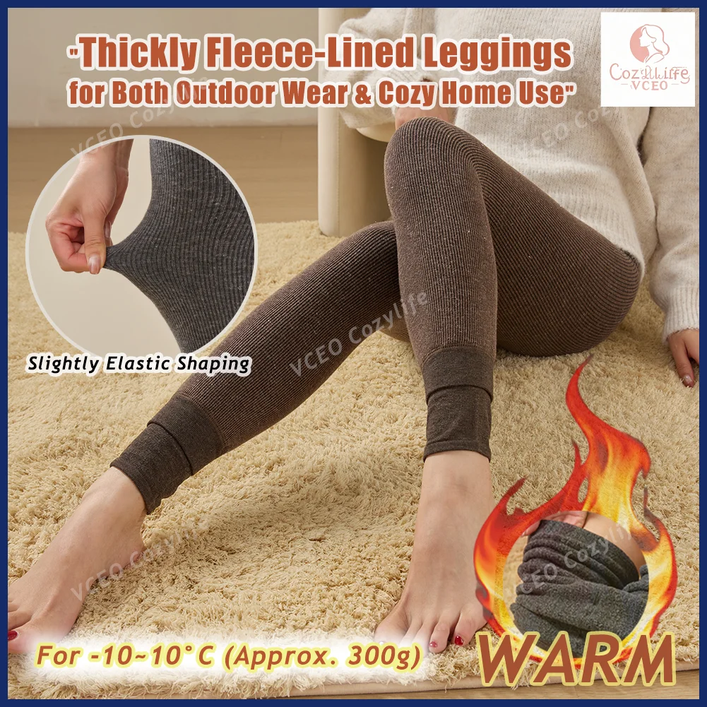 Warm fleece - padded leggings Warm thermal leggings Heavyweight 300g Fleece for Ultimate Warmth High - waisted warm leggings