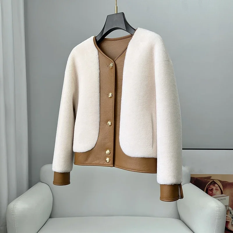 PUDI Women Design Genuine Wool Fur Soft Jacket With PU Leather Winter Warm Fashion Coat CT343