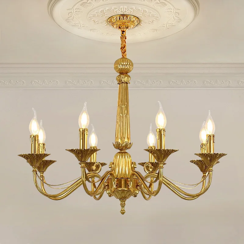 Classic Candle Copper Pendant Lamp Church Banquet Hall Bedroom Hotel Light French Rococo Vintage Luxury Chandelier