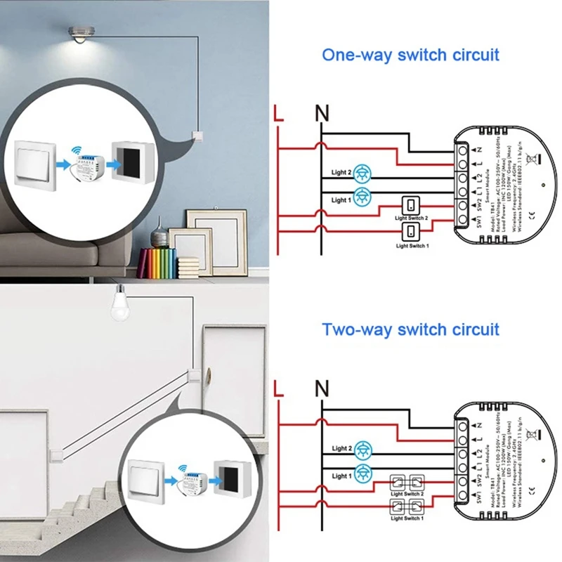 Pemutus sakelar kontrol hidup cerdas 2CH Wifi/Tuya, sakelar rumah pintar, saklar tradisional berubah menjadi modul cerdas