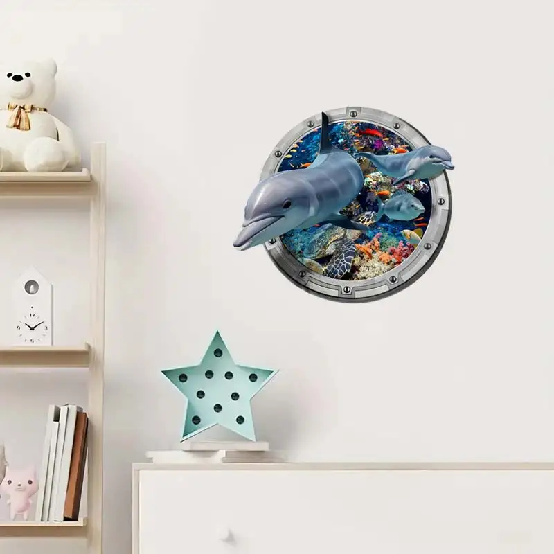 Sea life Shark Animal Fish Submarine Window Wall Stickers Bathroom Toilet Decor Living Room Cabinet Refrigerator Home Decoration