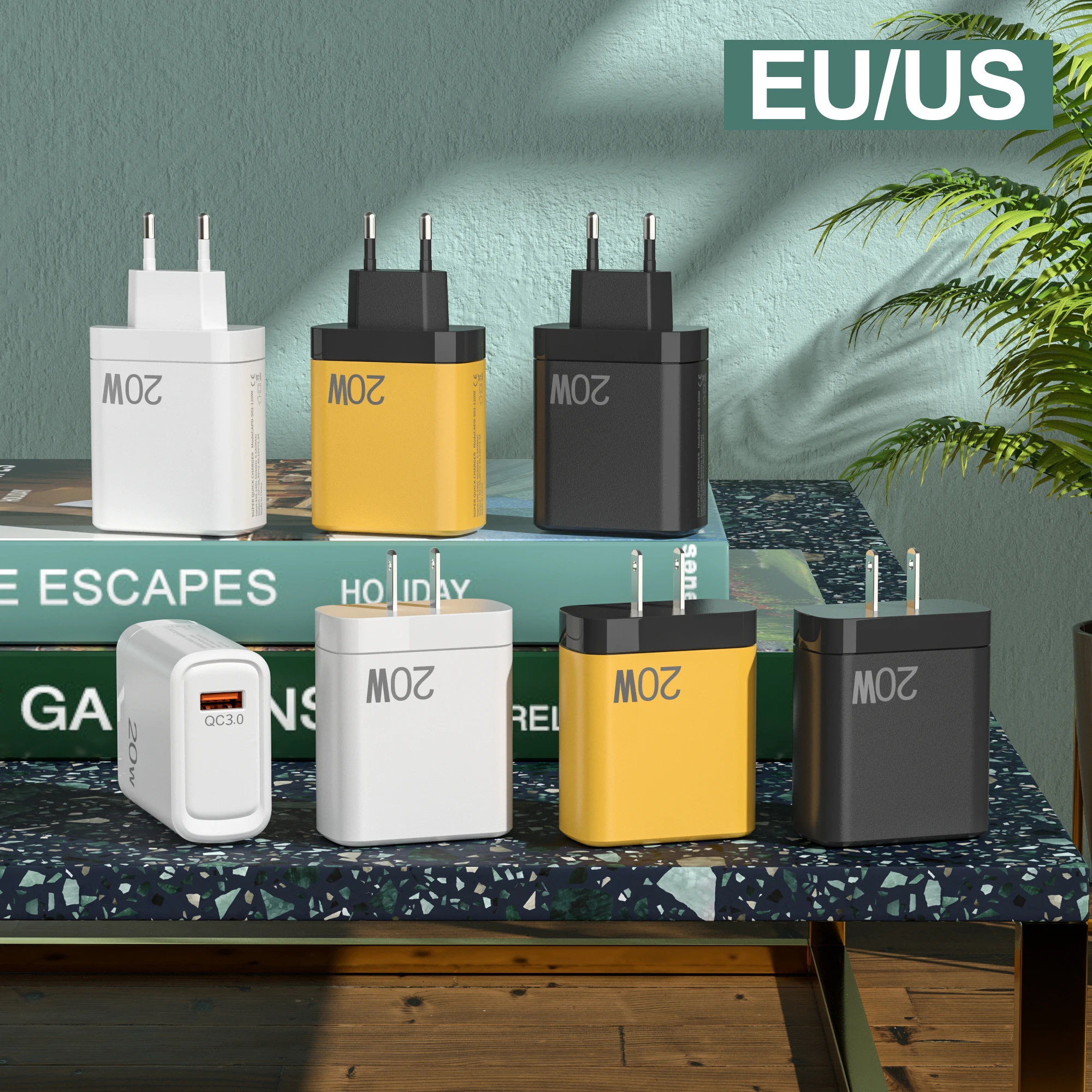 20W USB C Fast Charger 1-Port PD QC 3.0 Wall Charger Adapter EU/US Portable Travel Charger for iPhone 15 Samsung Xiaomi Huawei