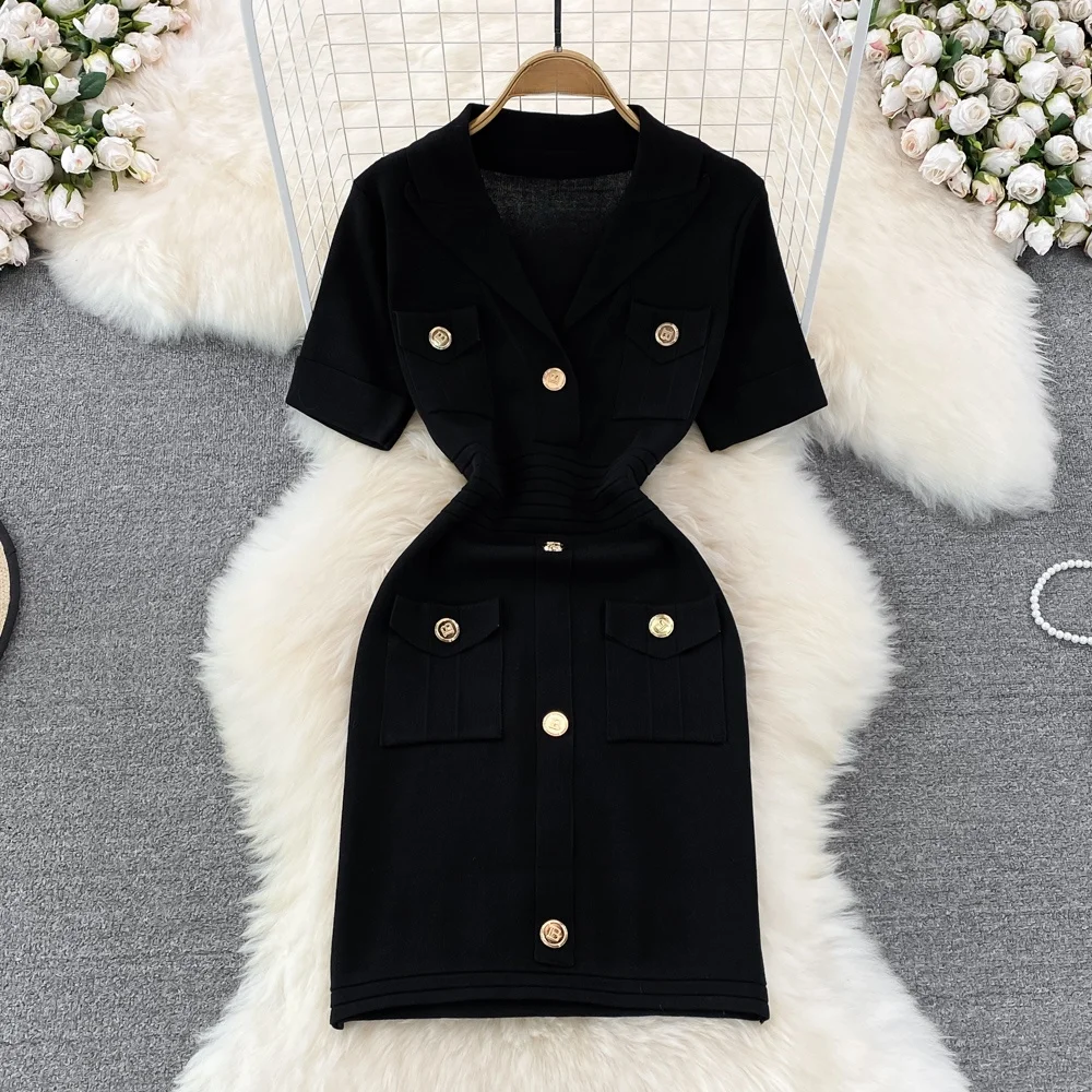 Slimming Ice Silk V-Ne Knitted ort Dr Women's Faionable  Skirt High Waist A-Line Summer Dr Korean Sle