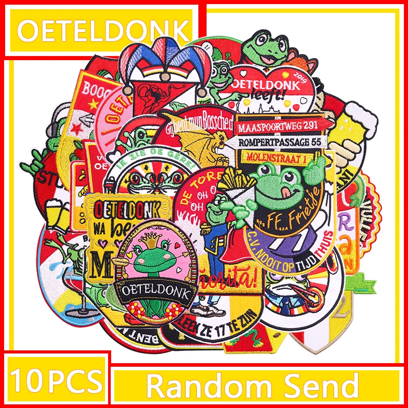 10 Stück zufällige Niederlande Oeteldonk Karneval bestickt auf Kleidung gepatcht Oeteldonk Emblem Frosch Eisen auf Patches für Kleidung