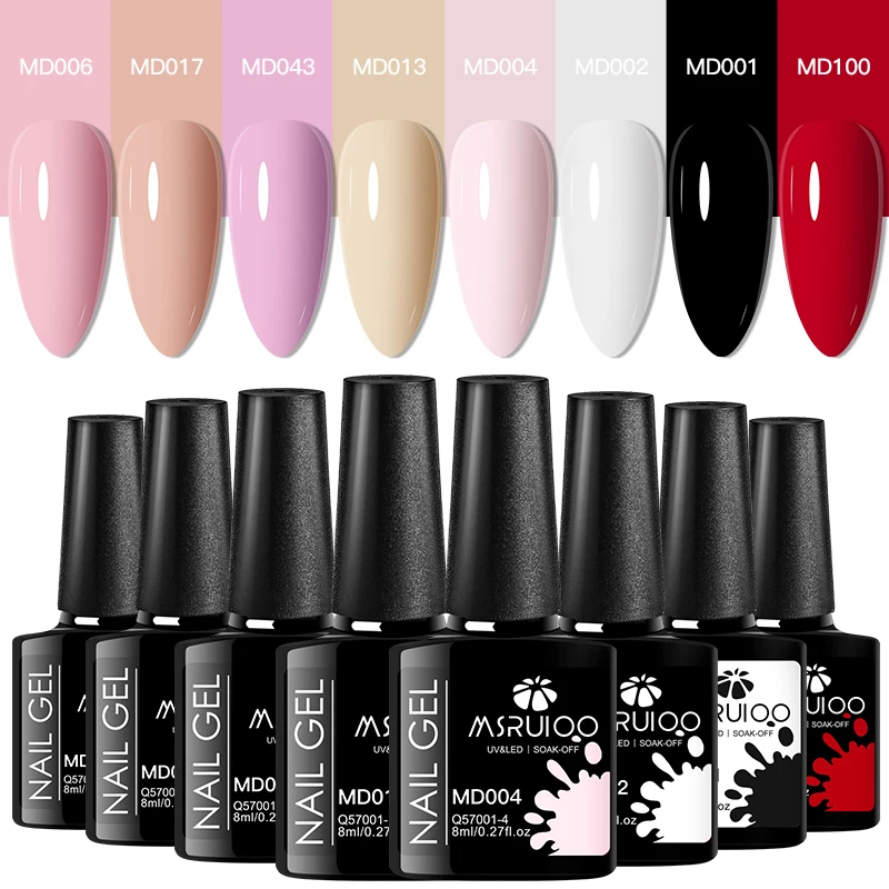 

MSRUIOO 8Pcs/Set Colorful Gel Nail Polish For Nails 8ml Pink Nude Red Glitter Semi-Permanent Nail Art Gel Varnish Manicure