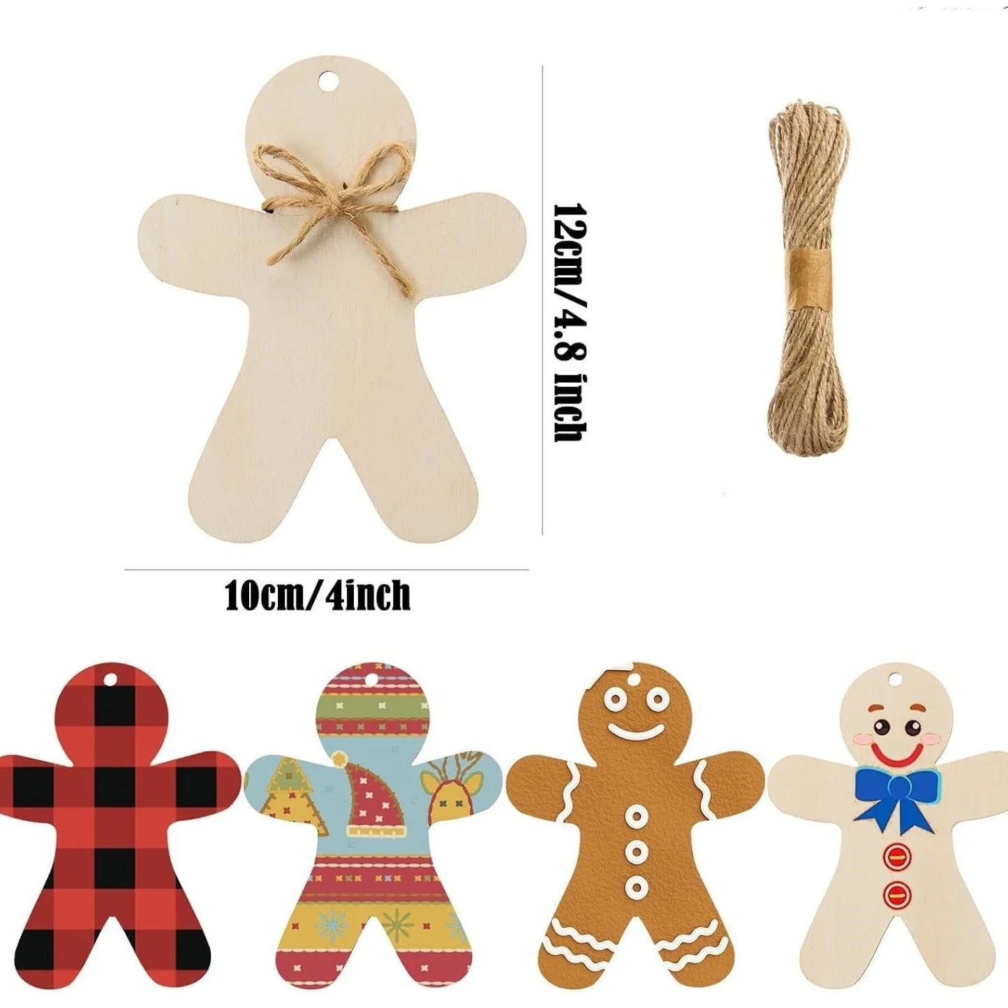 10 قطعة الزنجبيل الخشبي الرجال لم تنته الخشب شرائح القرص DIY بها بنفسك شجرة عيد الميلاد زخرفة معلقة الديكور عيد الميلاد نويل نافيداد ناتال #2