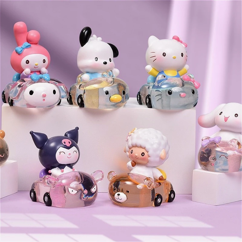 

Kawaii Hello Kitty Kuromi Driving Resin Doll Toys Anime My Melody Cinnamoroll Doll Desktop Decoration Ornament Children's Gift