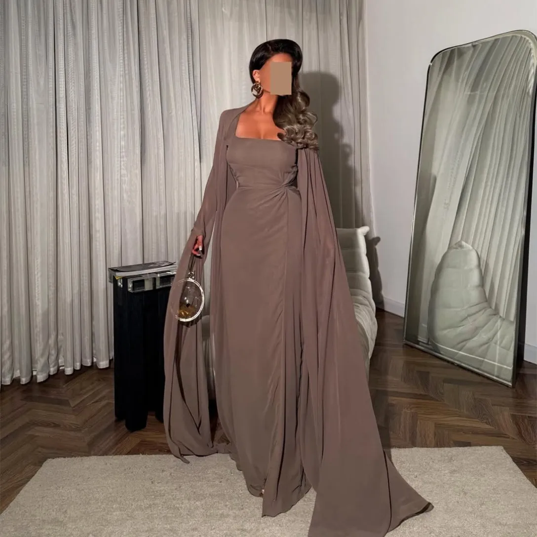 

Customized Long Chiffon Evening Dresses Square Neck Mermaid Pleated حزب اللباس Floor Length Prom Dresses for Women