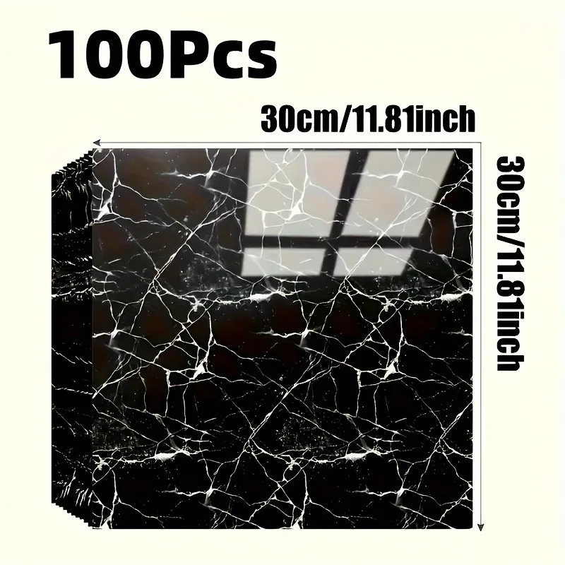 50pcs/100pcs Self-Adhesive Wall Stickers Glossy Marble Pattern Imitation Tile Peel Stick Waterproof Living Room Kitchen Bathroom