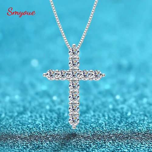 Smyoue-3.3CT D 컬러 모이사나이트 크로스 목걸이, 남성용 럭셔리 S925 스털링 실버 도금 화이트 골드 스파클링 주얼리 펜던트 