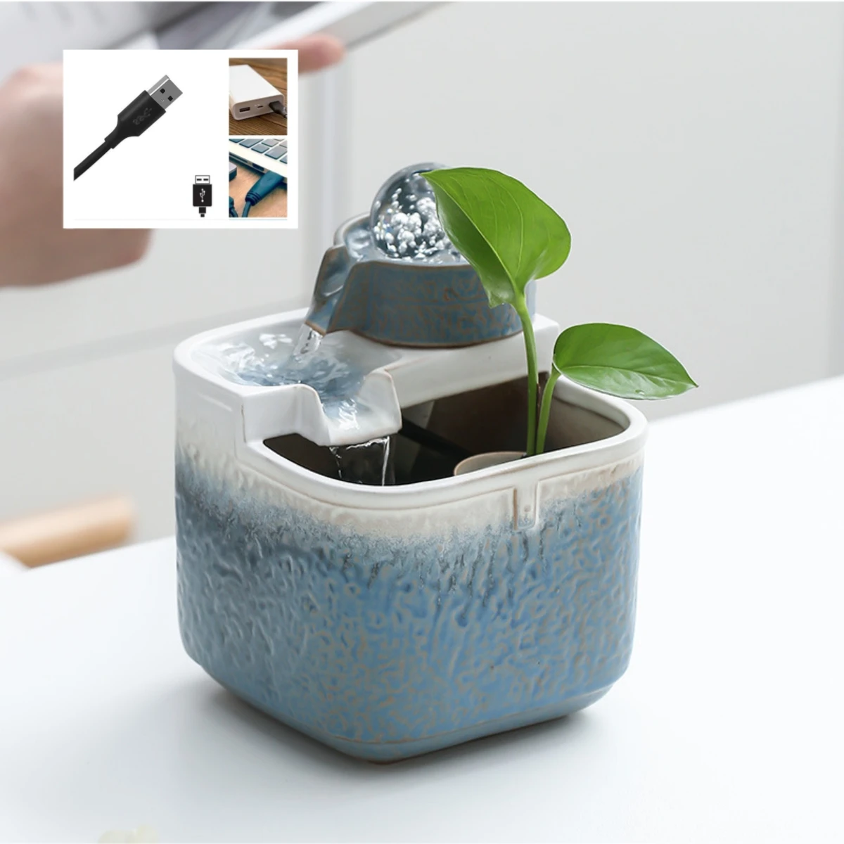 

Ceramic Tabletop Fountain With Ball for Indoor Table Desk Office Patio Desktop Decoration