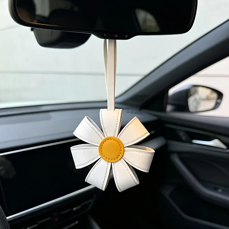 8pcs Fresh Daisy Pendant Bag Charm, Easy Floral Decor Keychain, Key Chain Car Rearview Mirror Ornament Travel Suitcase Accessory