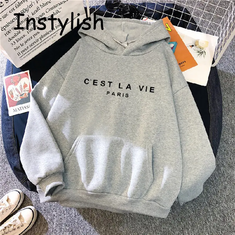 Women Casual Long Sleeve Letter Print Loose Hoodie Elegant Harajuku Y2K Streetwear Hooded Sweatshirt Vintage Pullover New Spring