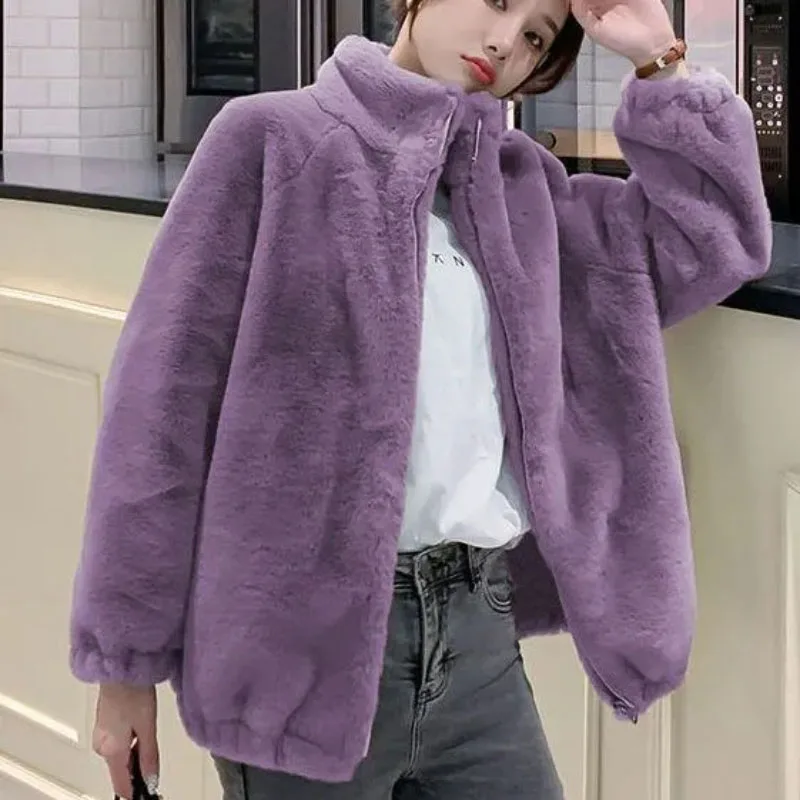 Coral Fleece Jacket Women's Outwear New Spring Autumn Double-Sided Fleece Warm Sweatshirt Loose Warm Cardigan Fleece Clothes