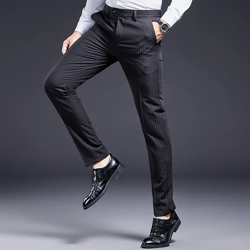 casual Business pants men's trousers 2022 spring new vertical stripe straight tube non ironing middle-aged pants