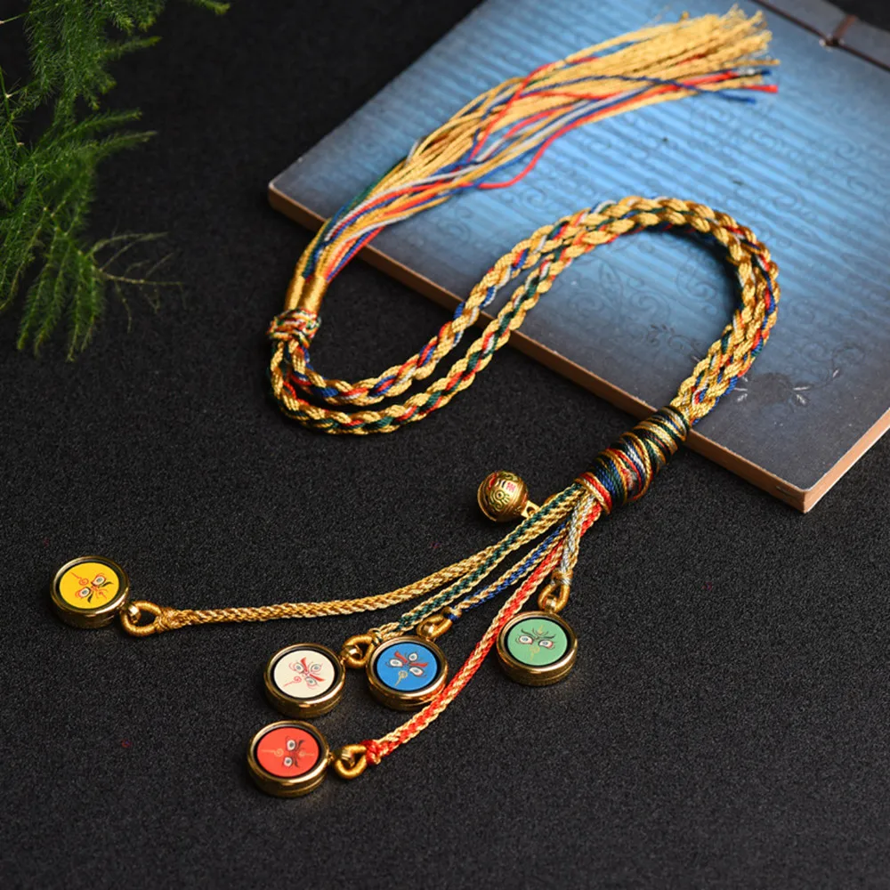 Tibetan Thangka Five Road God of Wealth Car Pendant  Key Chain Interior Pendant High-grade Hand-braided Lucky Rope Bag Hanging