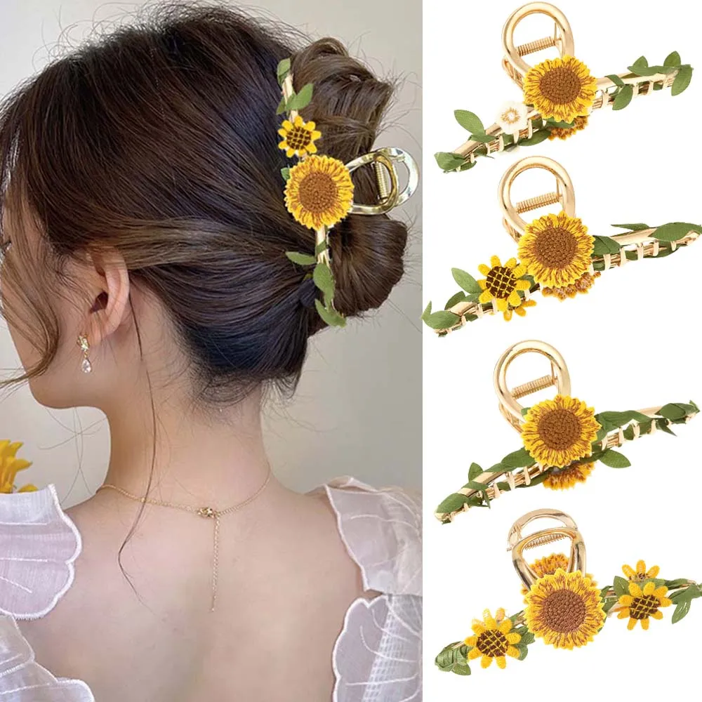 Sunflowers Hair Claw Hairpin New Vine Stripes Hair Clips Women Ponytail Hair Accessories Summer Fashion Hair Crab