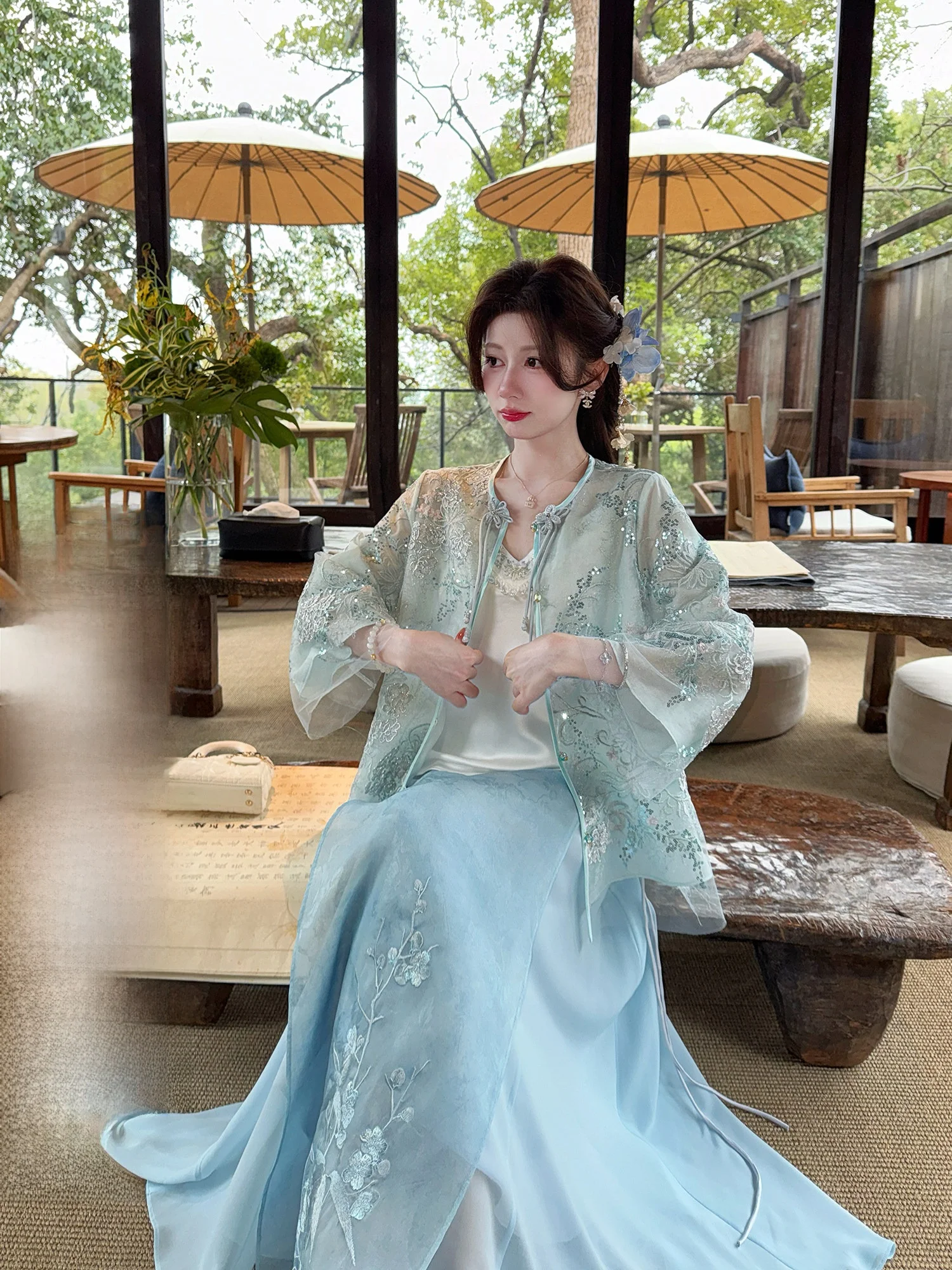 

New Chinese Style Embroidered Heavy Work Jacket Shawl Collar Long Sleeve Polyester Fiber Spring Summer Women's Fashion Set