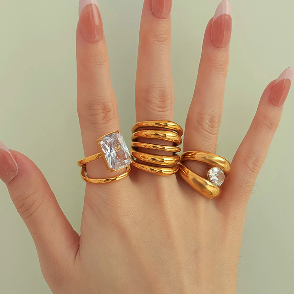 JINHUI Multi-Layer Ring Hollowed-Out Design Stainless Steel Jewelry Ring Personality Ring Wedding Jewelry Wedding Party Gift