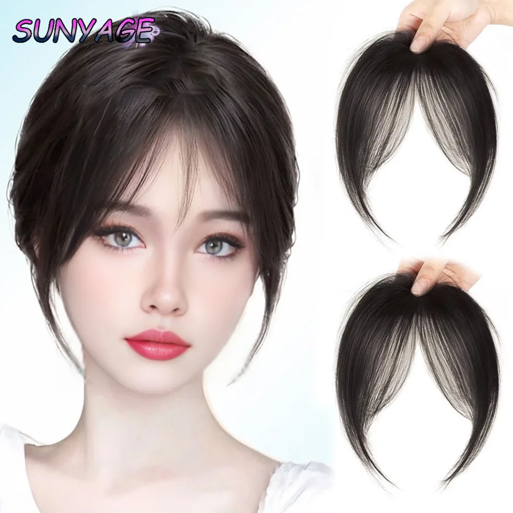 SUNYAGE Synthetic Fake Air Bangs Natural Forehead Fake Fringe Hair Bang Wig Short Invisible Clip In Hair Extensions Hairpieces