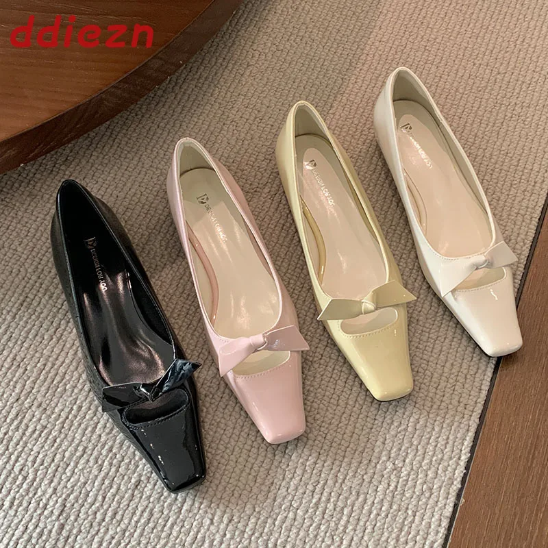 

New 2026 Spring Fashion Butterfly-Knot Ladies Pumps Shoes Female Slip On Footwear Shallow Elegant Women Flat Low Heel Shoes