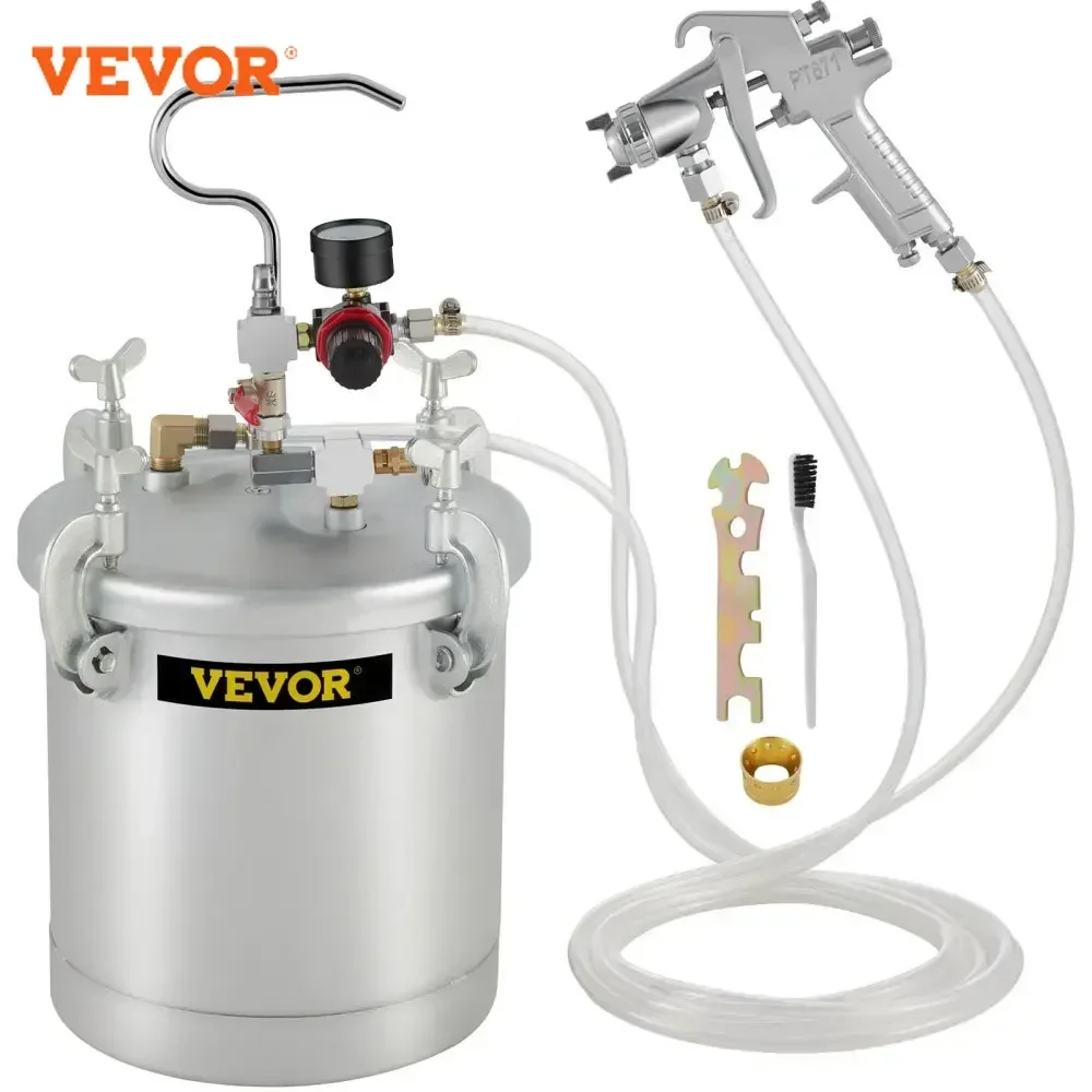 VEVOR 10L / 2.5 Gallon Pressure Paint Pot Sprayer Tank with Spray Gun & Hose for Home Exteriors or Commercial Painting Spraying