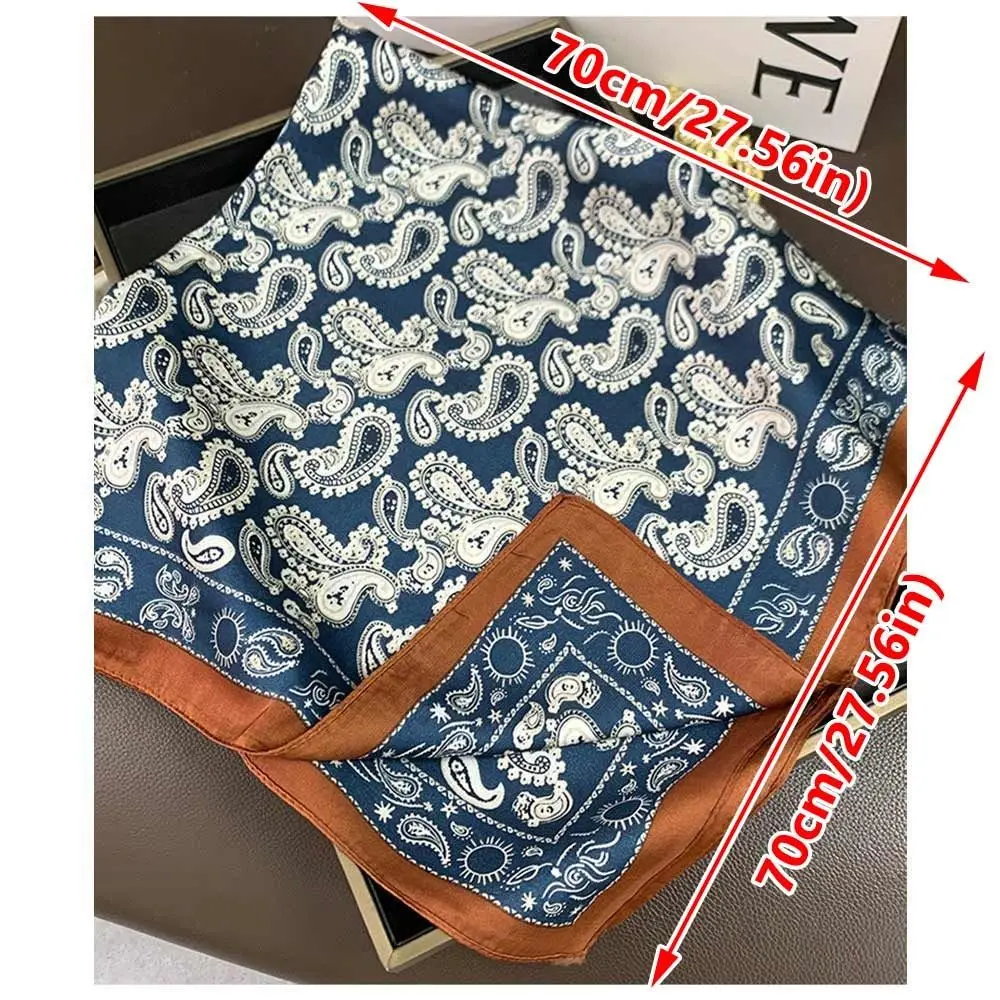 Bufanda de seda cuadrada elegante, pañuelo para el pelo con patrón de flores de doble cara, envolturas para bolso, pañuelo para mujer de 70x70cm