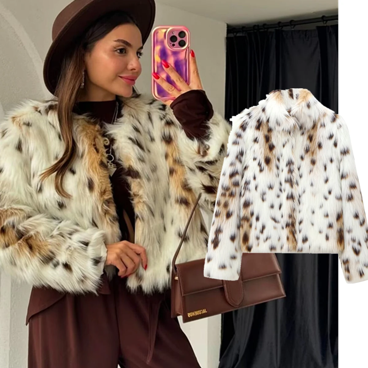 

Maxdutti WInter Coat Minimalist Ladies Simple Leopard Print Jacket Fashionable Blogger Retro Faux Fur Jacket Women