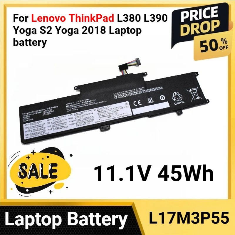 

L17M3P55 11.1V 45Wh For Lenovo ThinkPad L380 L390 Yoga S2 Yoga 2018 Laptop battery for L17M3P55 01AV482 01AV483 TP00091A