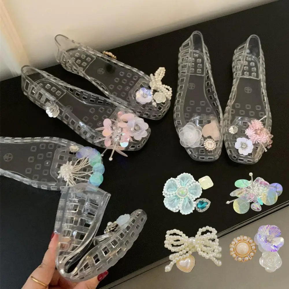 

Jelly Shoe Decorations Transparent Hole Design Shoe Charms Flower Decorative Shoe Buckles DIY Glittery Flower Shoe Accessories