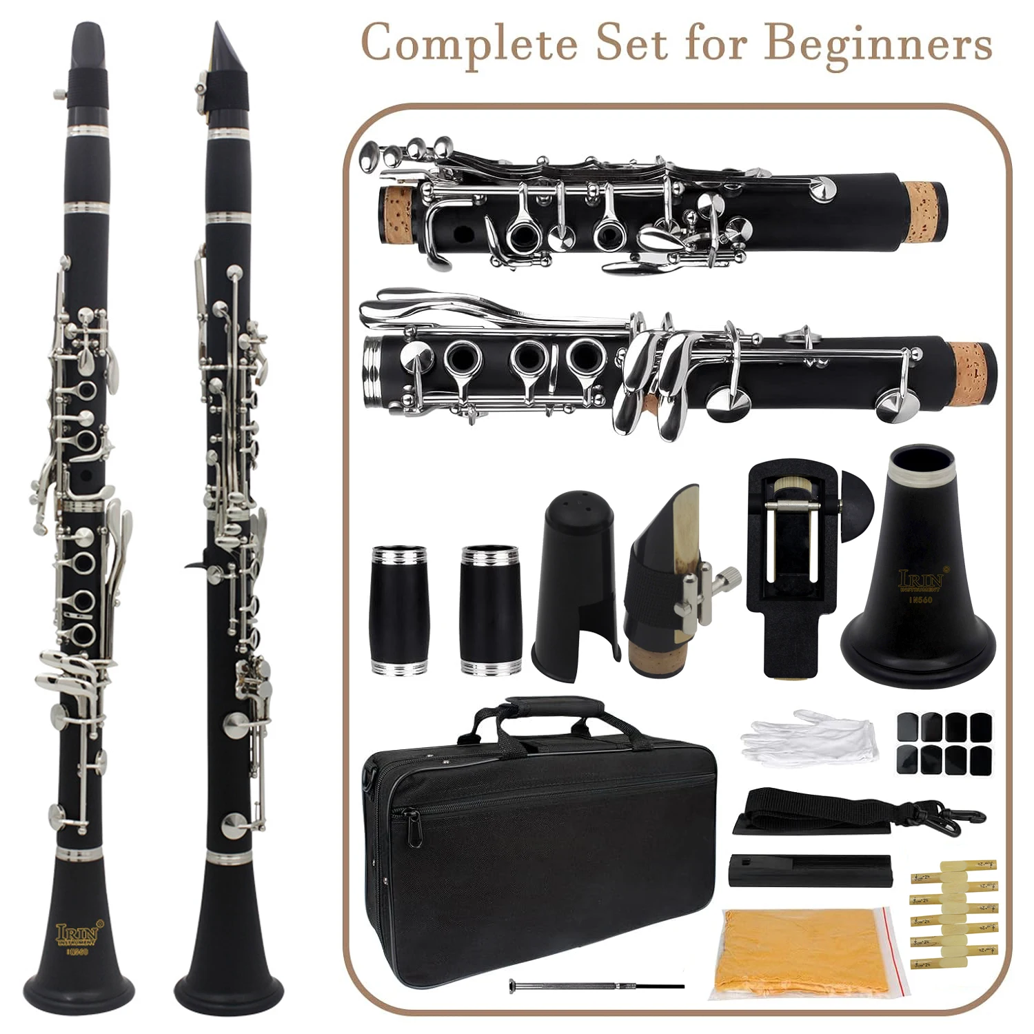 

IRIN IN560 Bb Clarinet 17 Keys Bakelite Wooden Clarinette Black Grenadilla Professional Woodwind Instrument With Box Reed