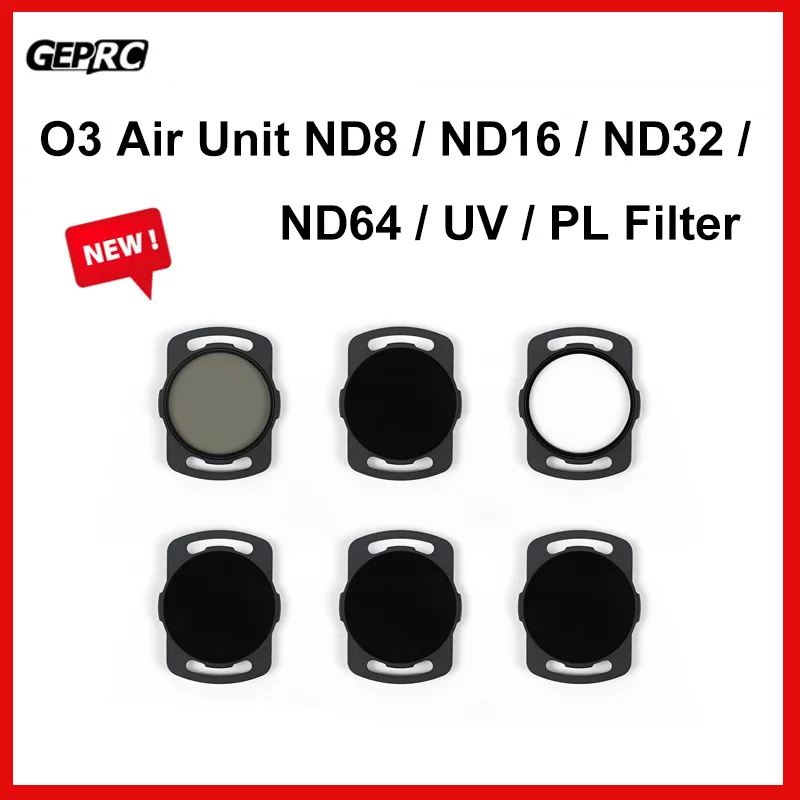 New GEPRC O3 Air Unit ND8 / ND16 / ND32 / ND64 / UV / PL Lens Filter Set Aluminium Alloy Frame for O3 Air Black Action Camera