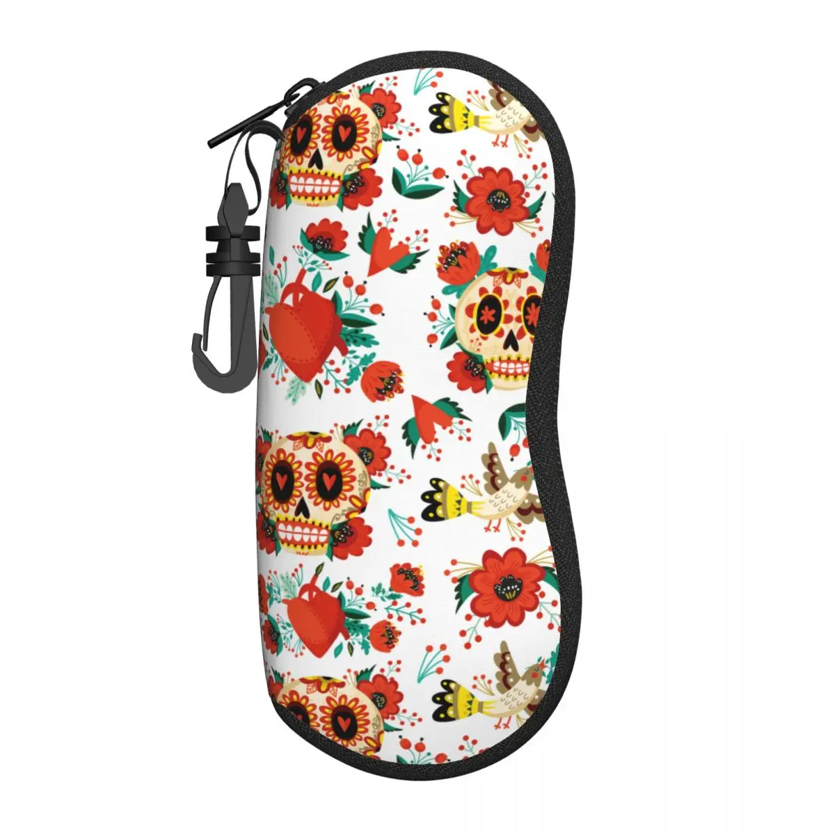 Sugar Skull Halloween Mexican Glasses Case Travel Adorable Folk Style Glasses Protector Print Glasses Box