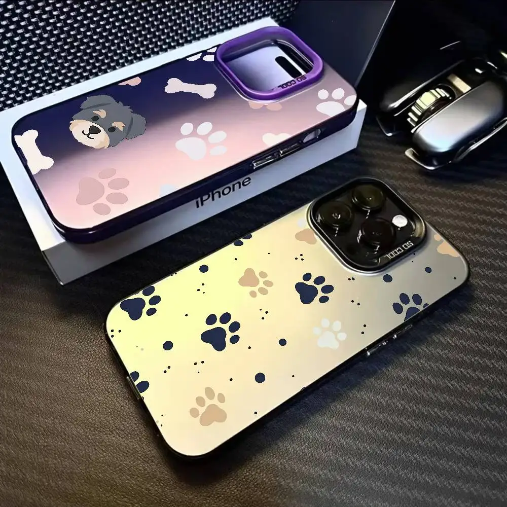 귀여운 강아지 발자국 아이폰 17 16 15 14 13 12 11 프로 맥스 에어 멀티컬러 무광 레이저 메탈릭 오로라 폰 케이스