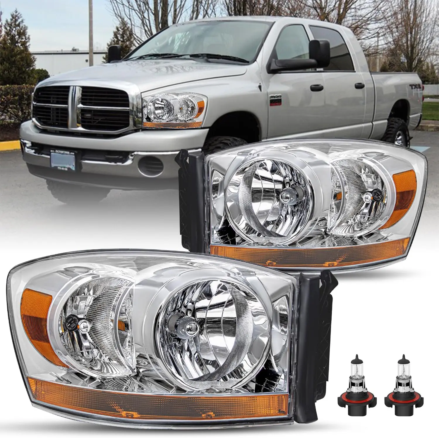 

Headlight Assembly Fits for 06 07 08 Dodge Ram 1500/07 08 09 Ram 2500 3500 Pickup Passenger and Driver Side High/Low Beam Bulbs
