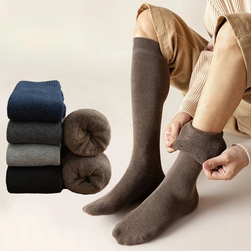 1/5 pairs Winter Fashionable Men's Knee Long Socks Wool Keep Warm Longer Stocking Socks comfortable Cotton Thicken men socks view 2