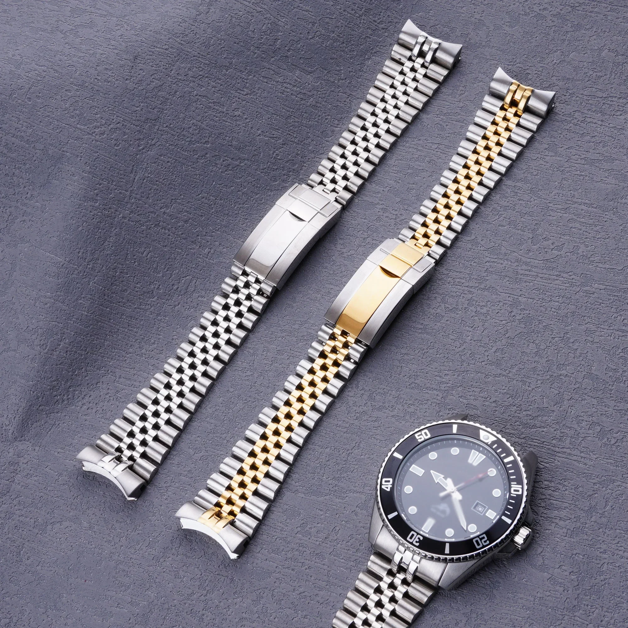 Rolamy 22mm 316L Steel Solid Curved End Screw Links With Oyster Clasp Jubilee Bracelet Strap For Casio MDV-106 MDV-106B Watch